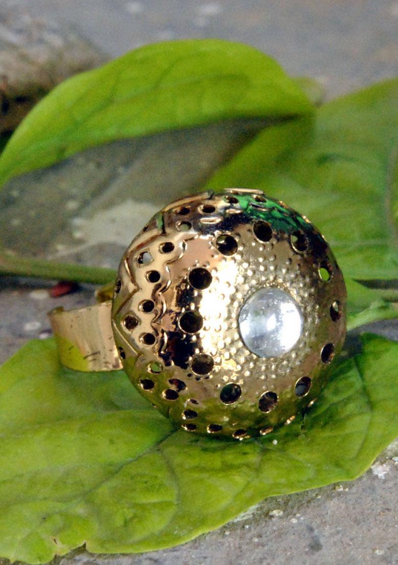 Gold Oxidized Dome Ring
