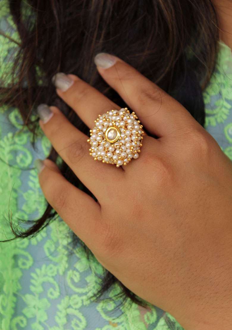 Gold Pearly Delight Ring - Indya