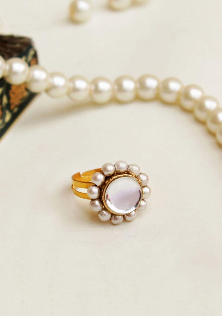 Gold Kundan Flower Ring