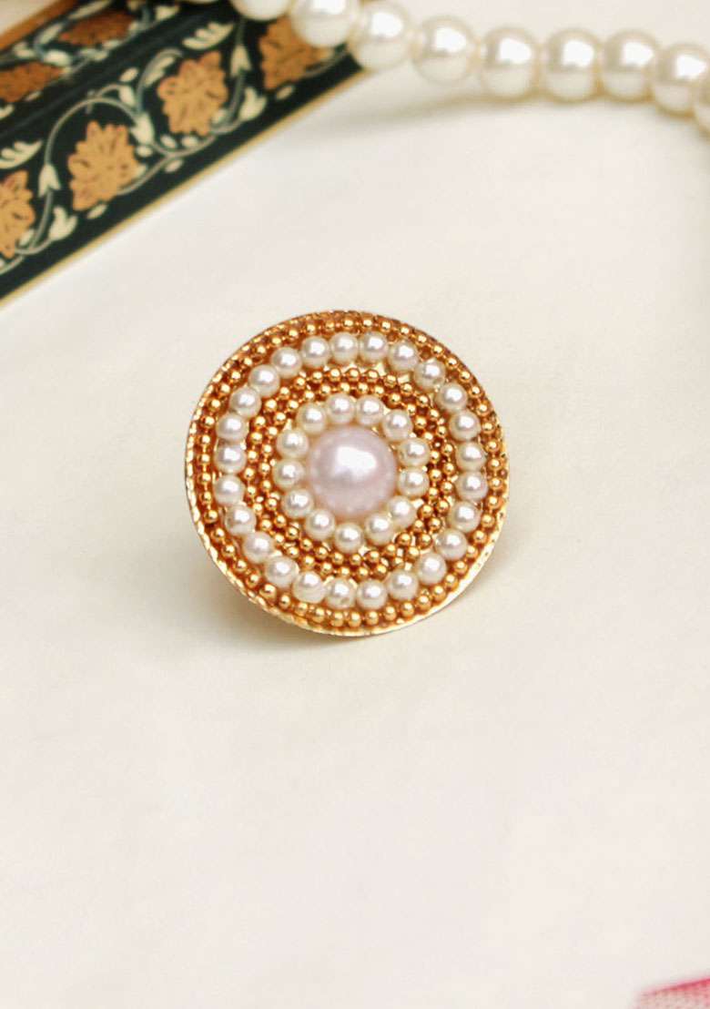 Gold Cluster Of Pearl Ring - Indya