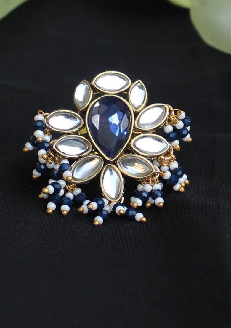 Blue Kundan Adorned Ring