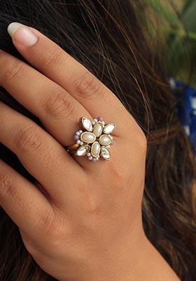 White Kundan Delight Ring