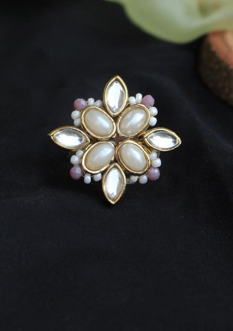 White Kundan Delight Ring