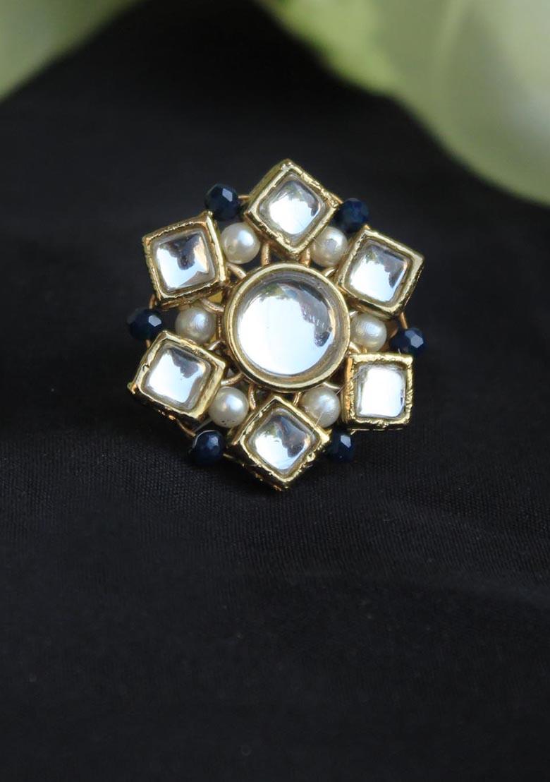 White Kundan Blossom Ring