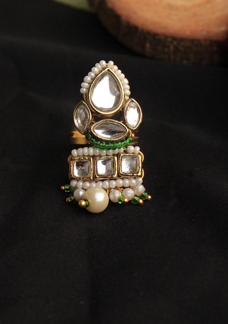 White Divine Kundan Ring