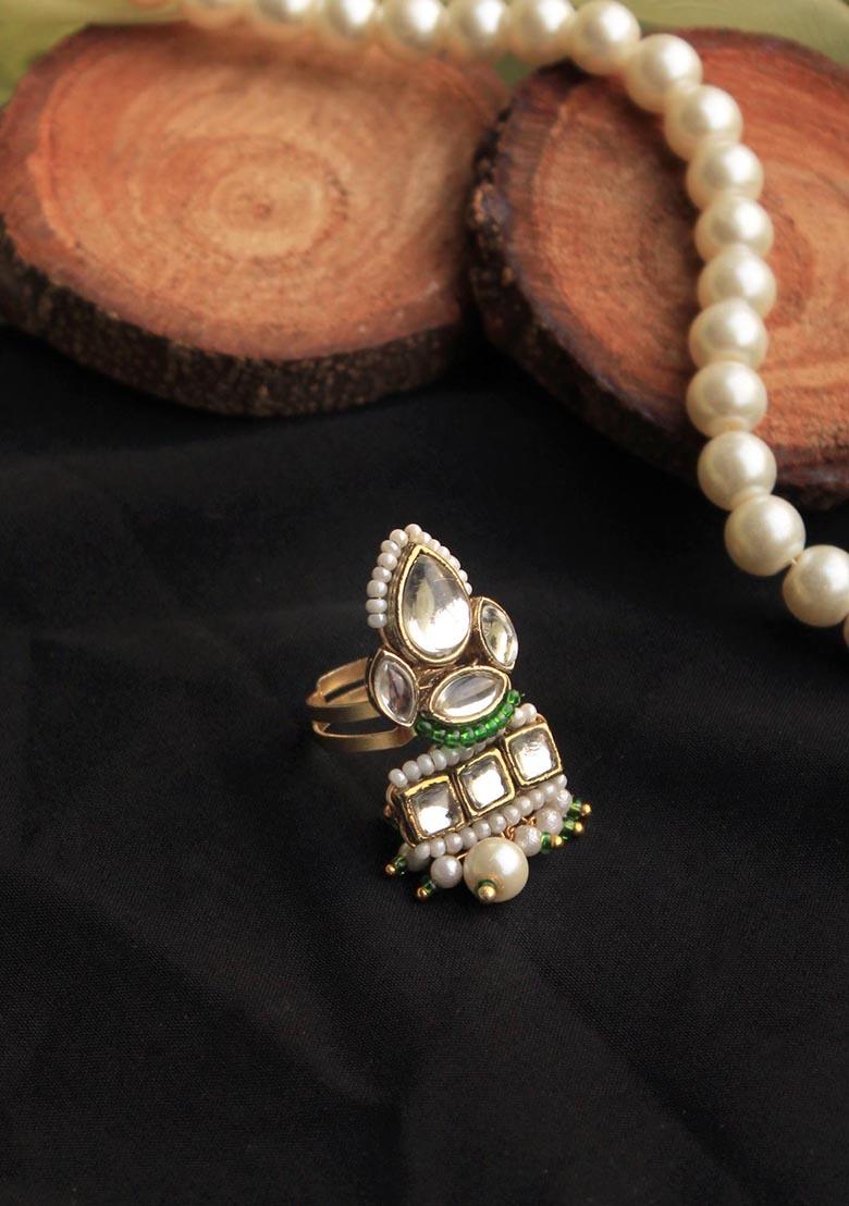 White Divine Kundan Ring