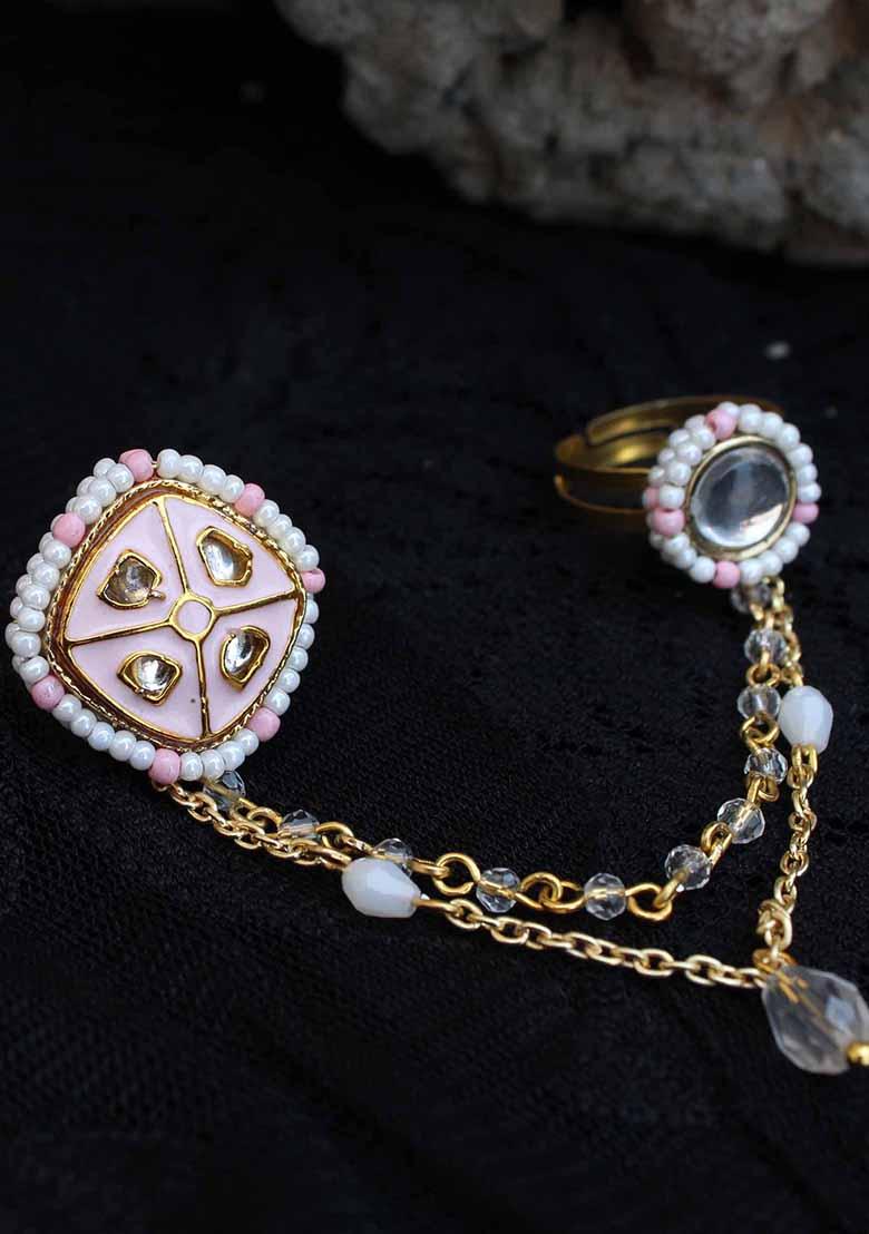 Pink Enamelled Beauty Two Finger Ring