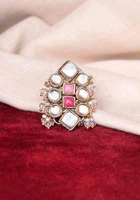 Pink Enamoured Kundan Ring