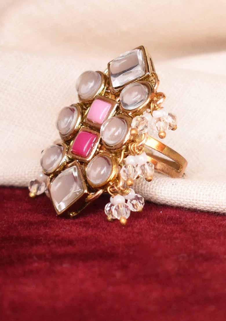 Pink Enamoured Kundan Ring
