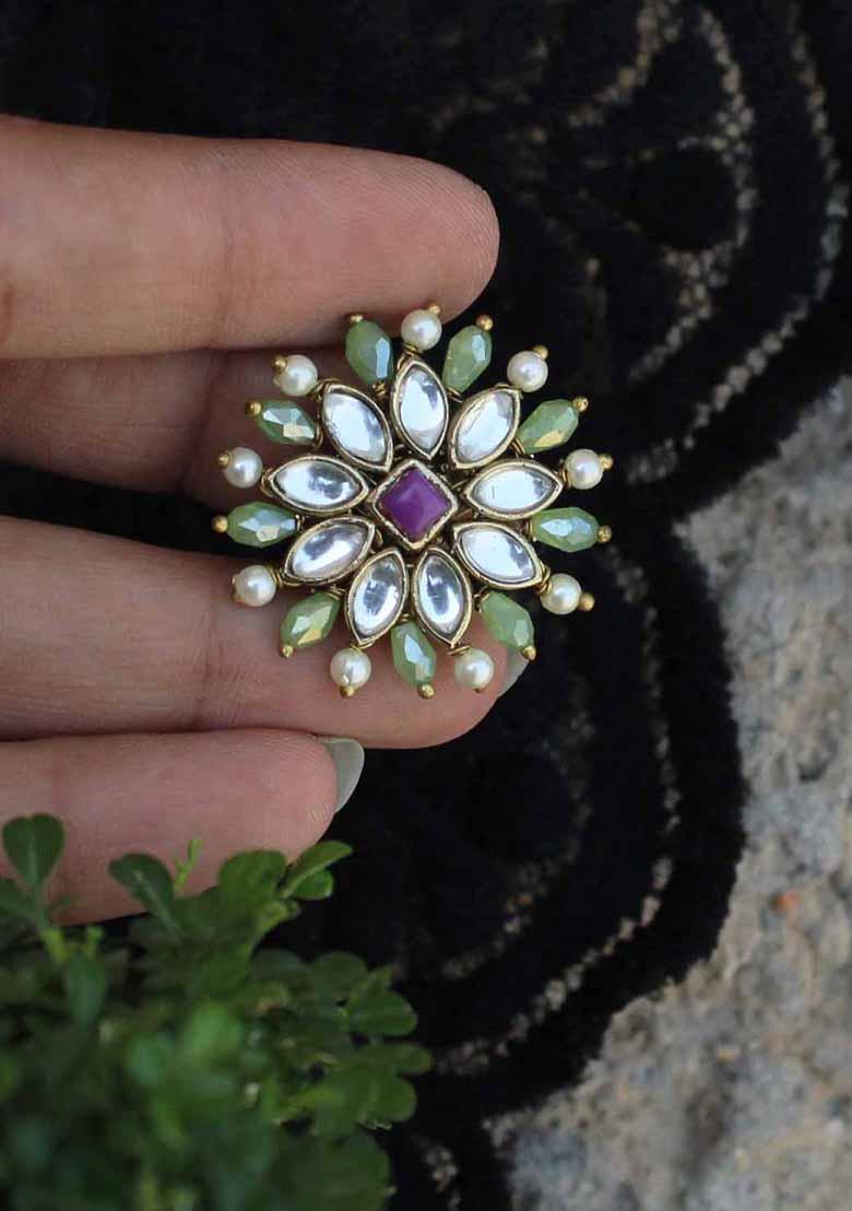 Multi Pearl Twirl Green Ring