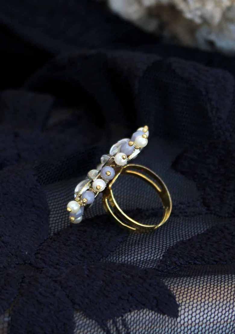 Grey Pearl Twirl Ring