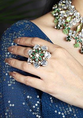 Green Geometric Aesthetic Ring