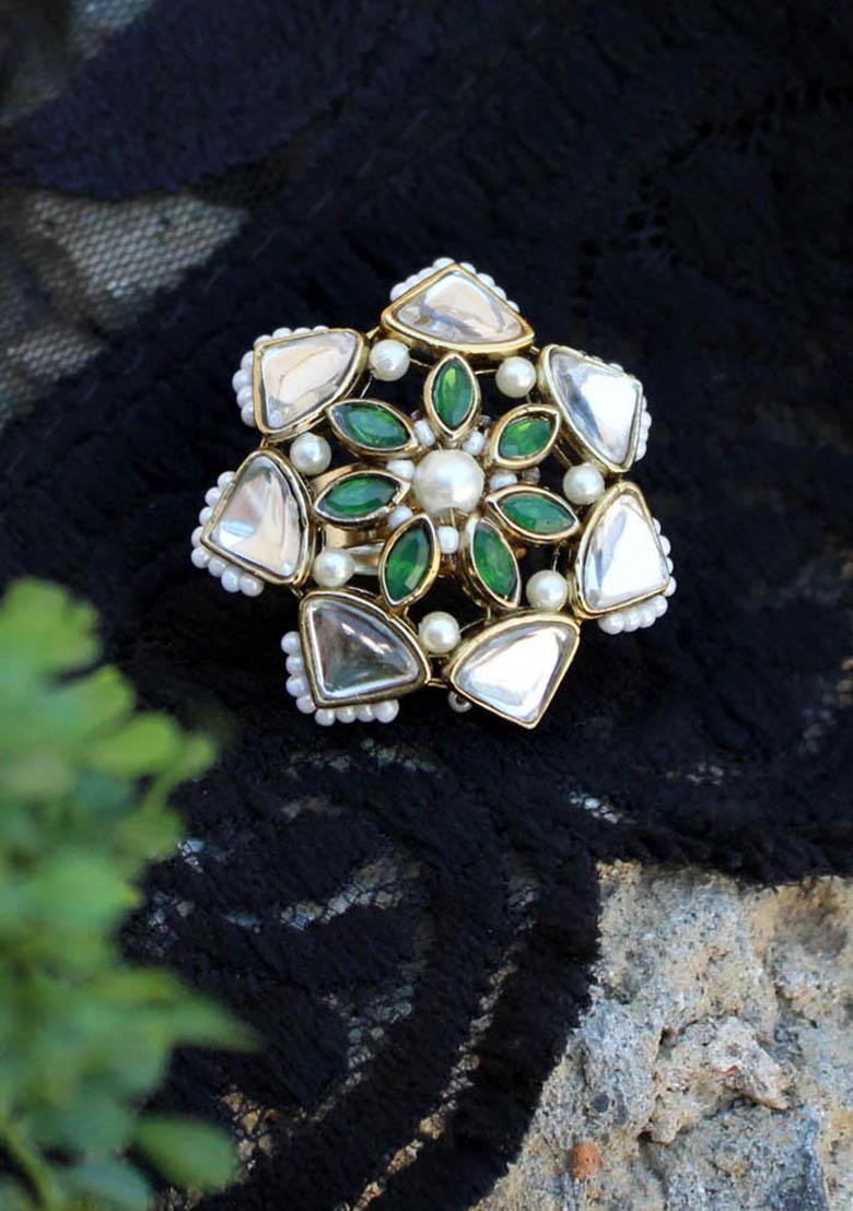 Green Geometric Aesthetic Ring