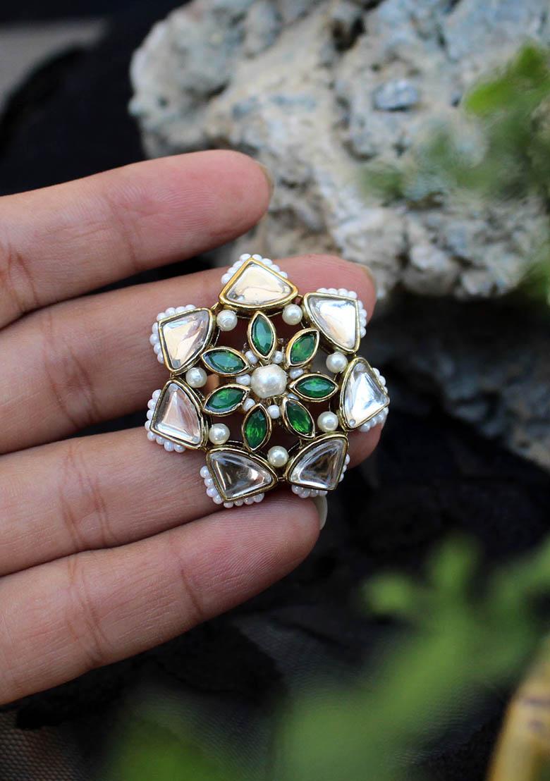 Green Geometric Aesthetic Ring