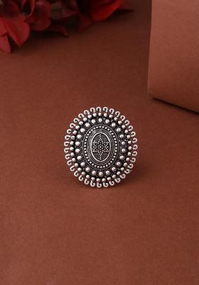 Black Oxidised Silver Plated Adjustable Finger Ring