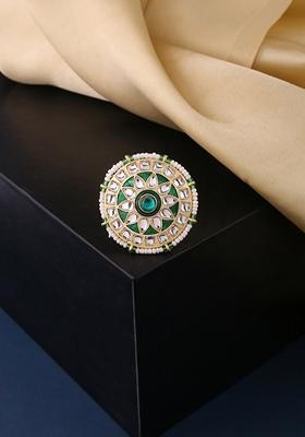 Gold Traditional Kundan Meenakari Gold Plated Ajustable Finger Ring