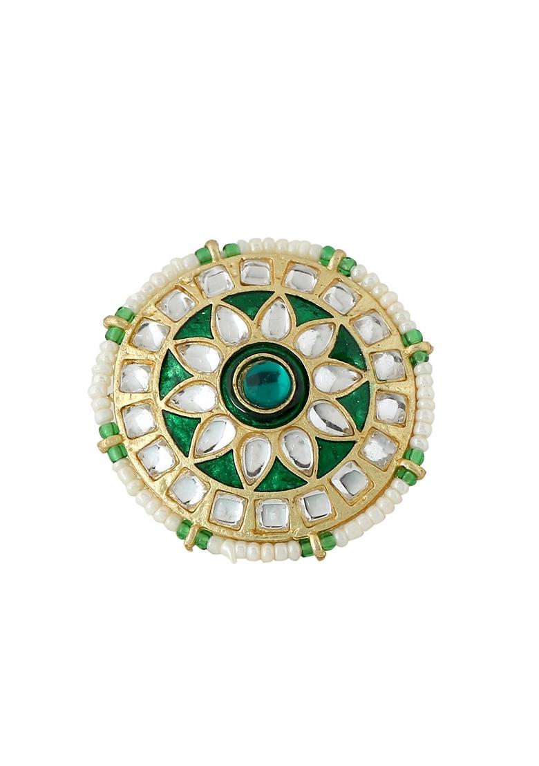 Gold Traditional Kundan Meenakari Gold Plated Ajustable Finger Ring