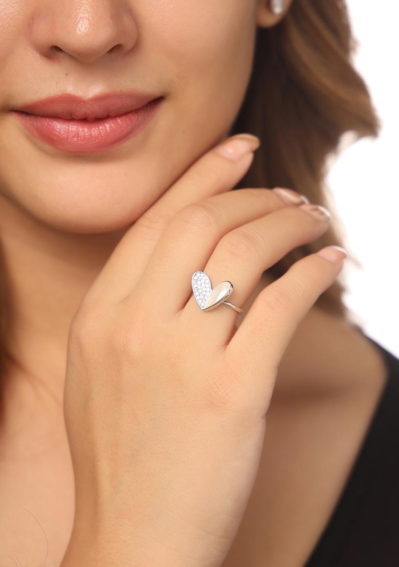 Silver Stylish Latest Plated Ring With Ad Stones