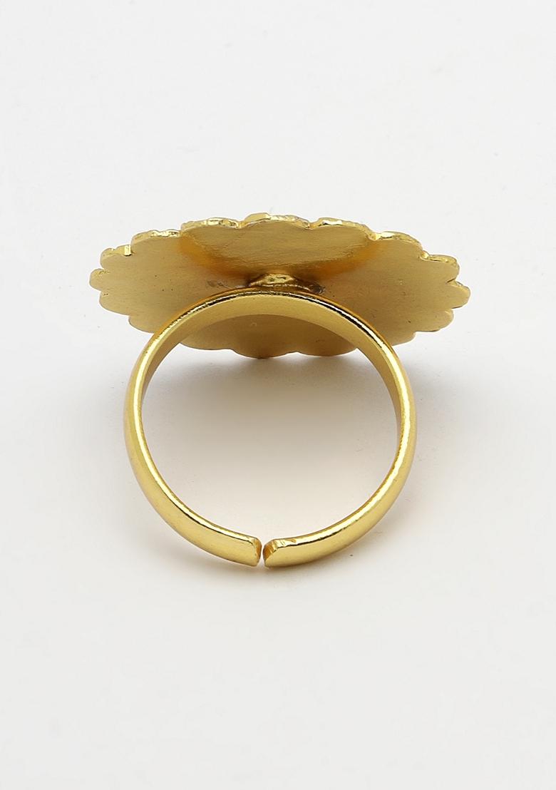 Gold Gold Plated Circular Adjustable Finger Ring