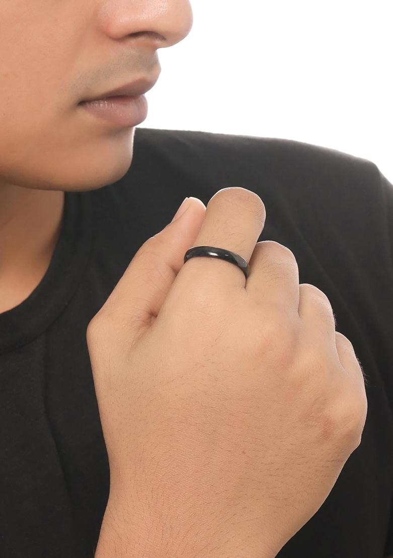 Silver Black Stainlessteel Finger Ring For Men