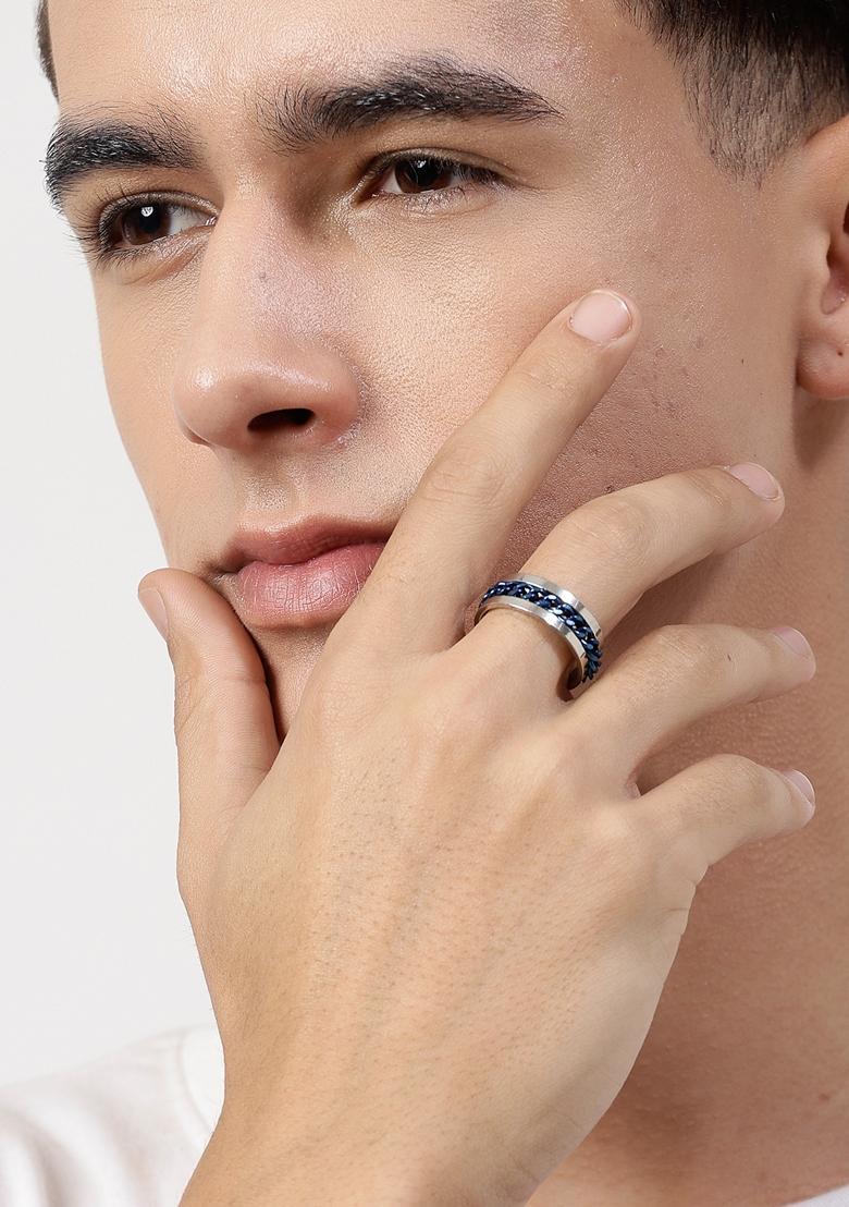 Silver Rhodium Plated Stainlessteel Finger Ring For Men