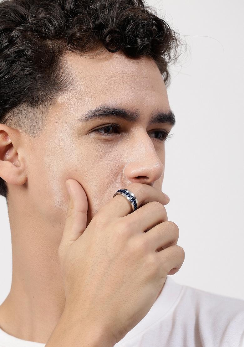 Silver Rhodium Plated Stainlessteel Finger Ring For Men