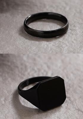 Black Set Of 2 Rhodium Plated Finger Ring For Men