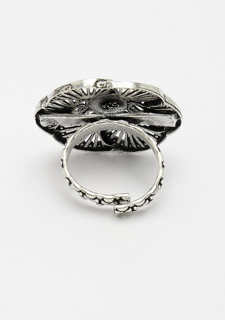 Silver Toned Floral Shape Adjustable Finger Ring