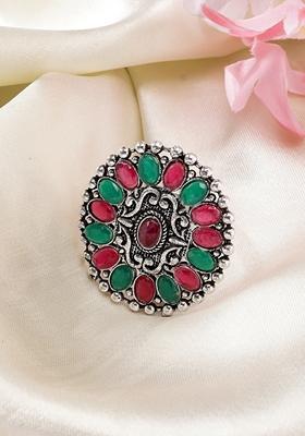 Multi color Silver Plated Circular Shape Adjustable Finger Ring