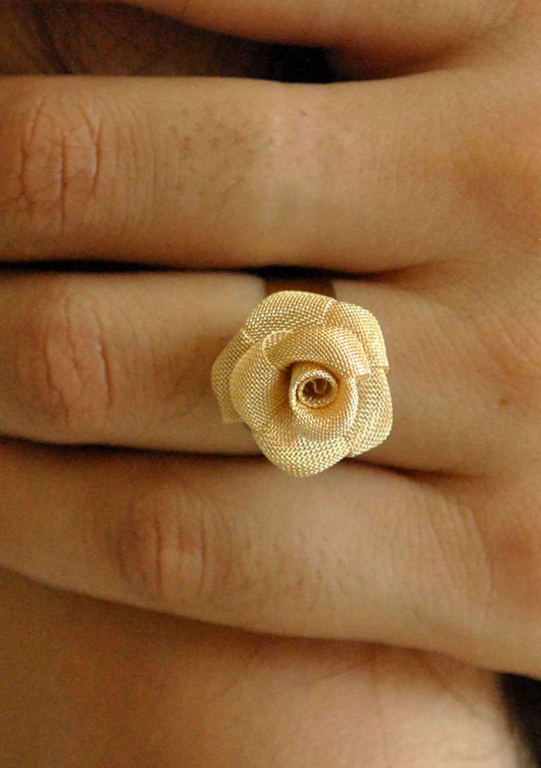 Gold Terribly Tiny Rose Mixed Alloy Ring - Indya