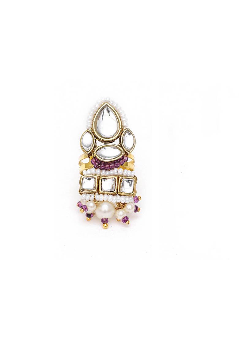 Dark Purple Kundan Mixed Alloy Ring