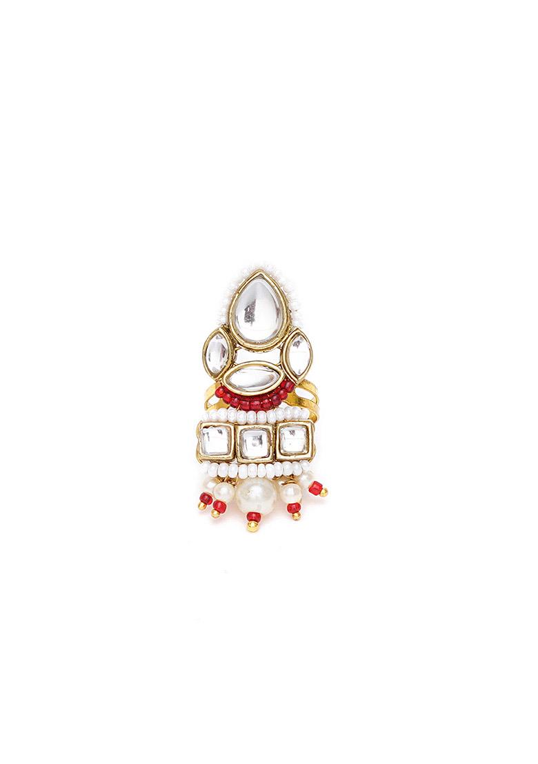 Red Kundan Mixed Alloy Ring
