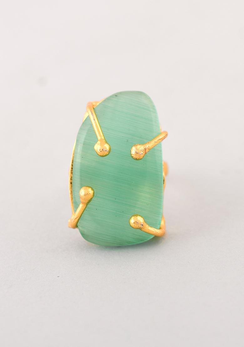 Gold Plated Big Green Stone Studded Ring