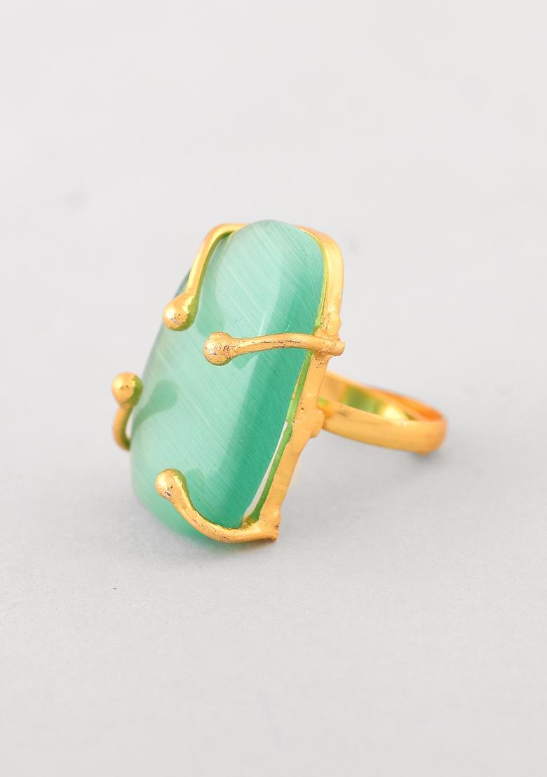 Gold Plated Big Green Stone Studded Ring