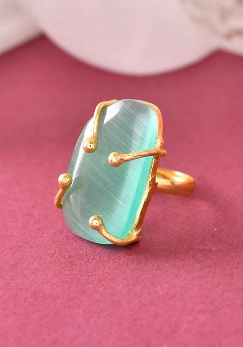 Gold Plated Big Green Stone Studded Ring
