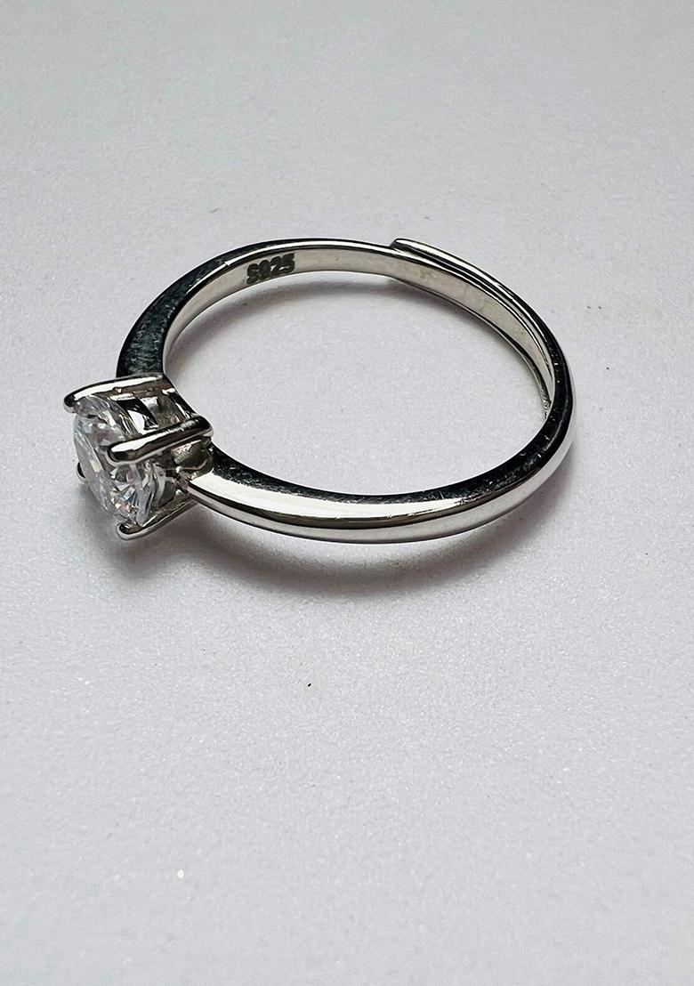 Silver Heart Shape Adjustable 925 Sterling Silver Ring