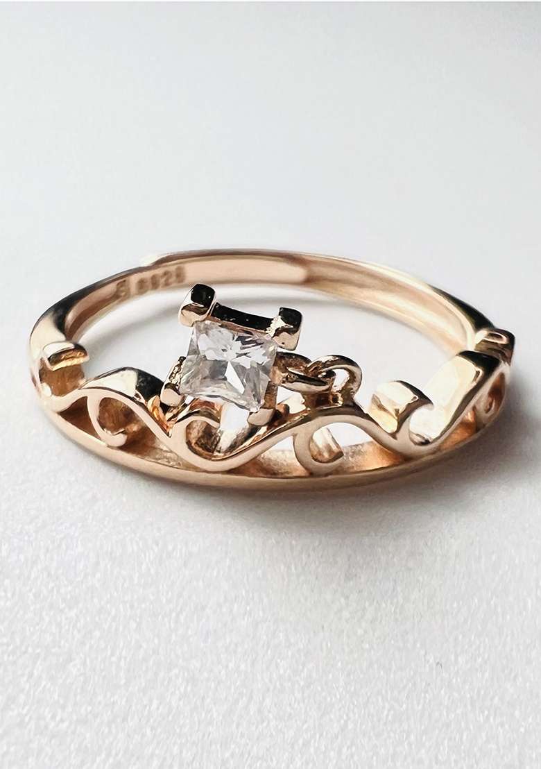 Rose Gold Solitaire Adjustable 925 Sterling Silver Ring - Indya