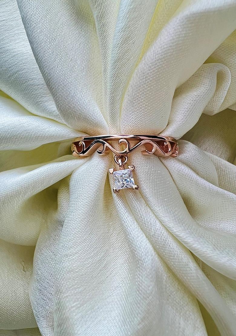 Rose Gold Solitaire Adjustable 925 Sterling Silver Ring
