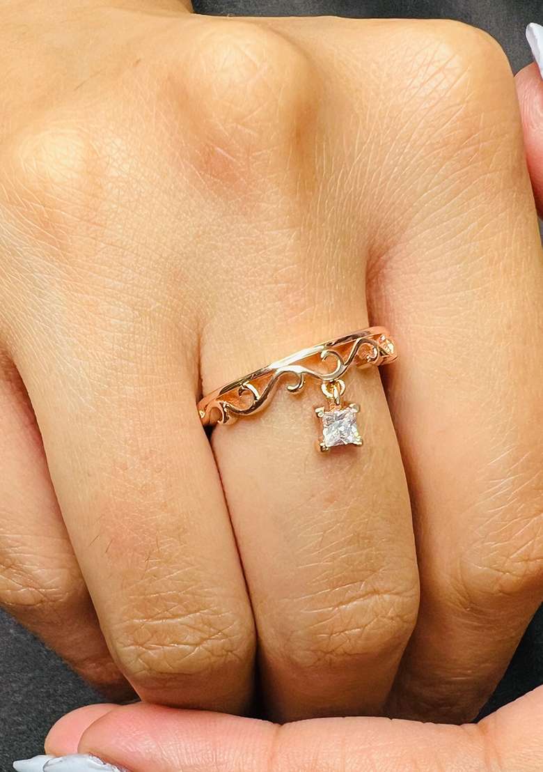 Rose Gold Solitaire Adjustable 925 Sterling Silver Ring - Indya