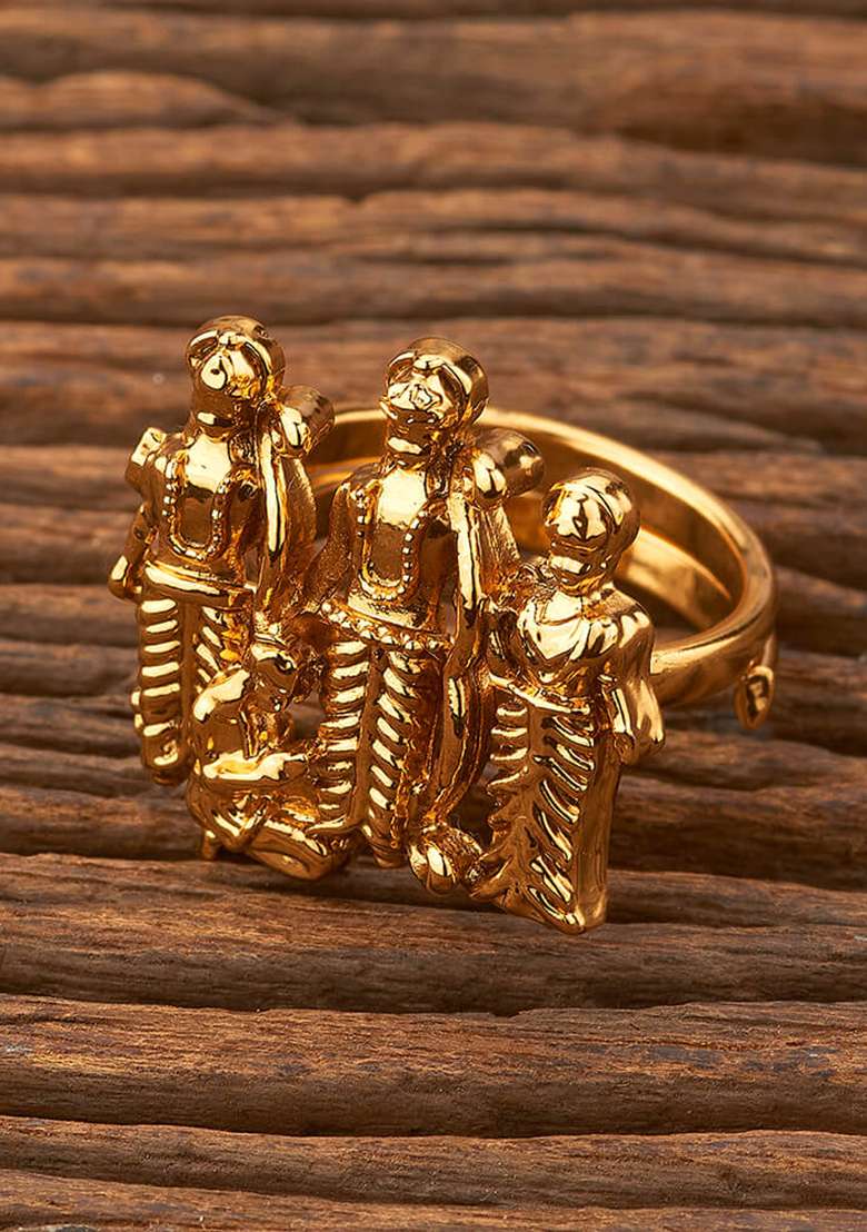 Golden Kundan Finger Ring - Indya