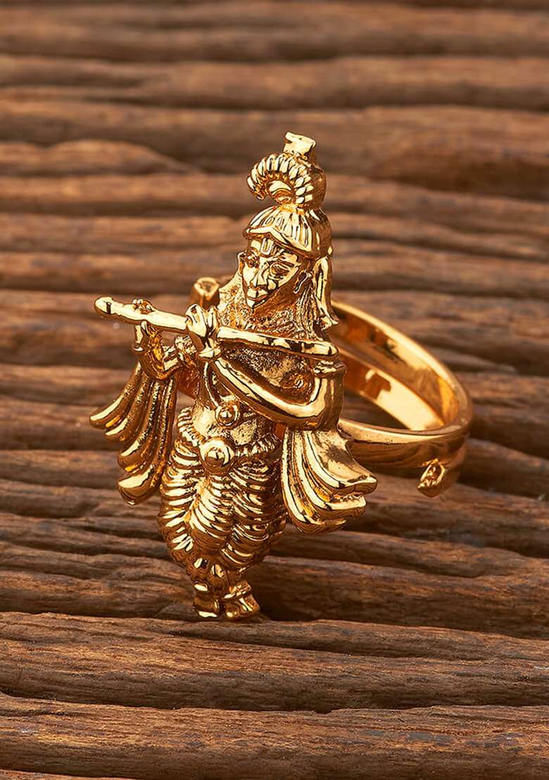 Golden Kundan Finger Ring - Indya