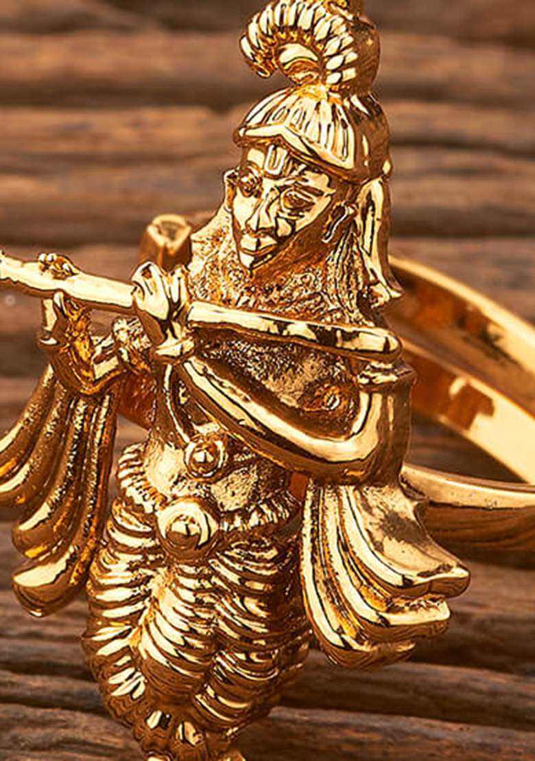 Golden Kundan Finger Ring - Indya