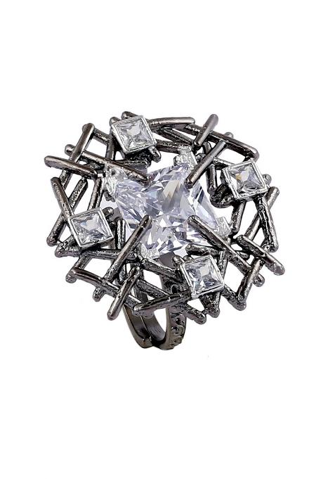 Black White Kundan Finger Ring