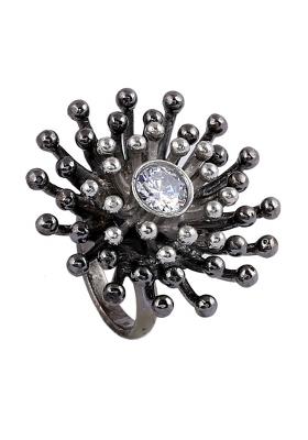 Black White Kundan Finger Ring