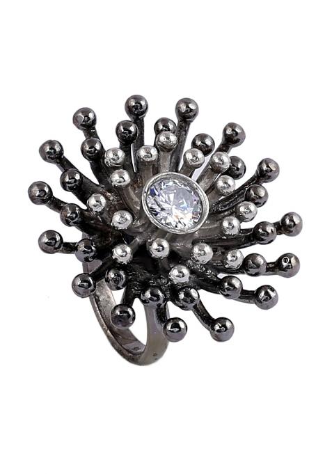 Black White Kundan Finger Ring