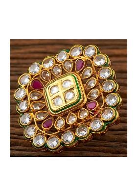 Golden White Kundan Finger Ring