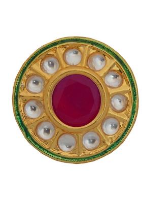 Golden White Ruby Kundan Finger Ring