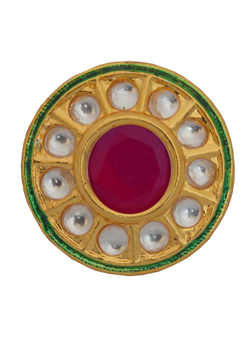 Golden White Ruby Kundan Finger Ring - Indya