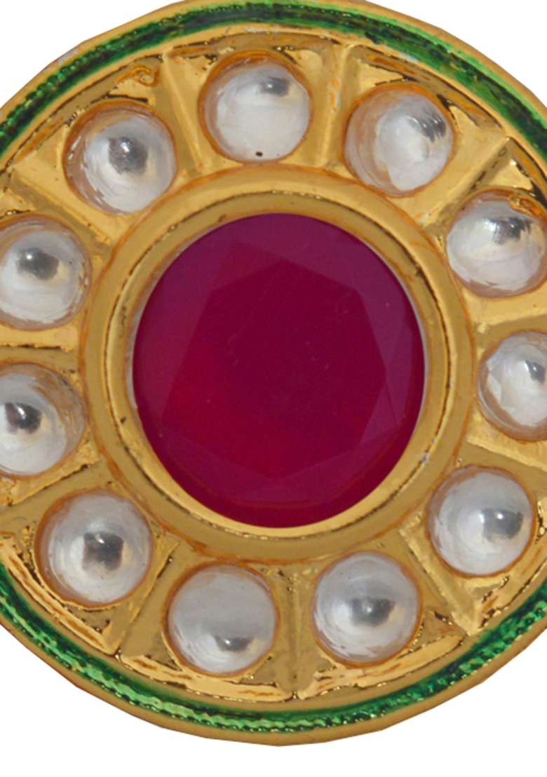 Golden White Ruby Kundan Finger Ring - Indya