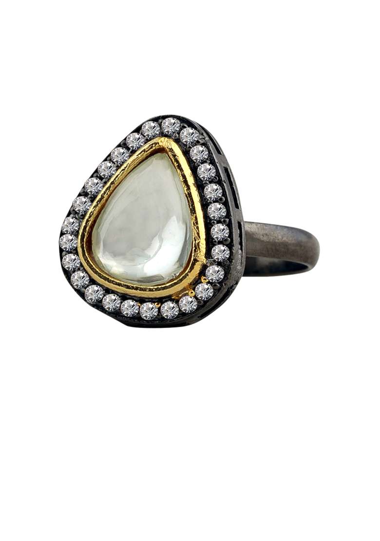 Black White Victorian Finger Ring - Indya